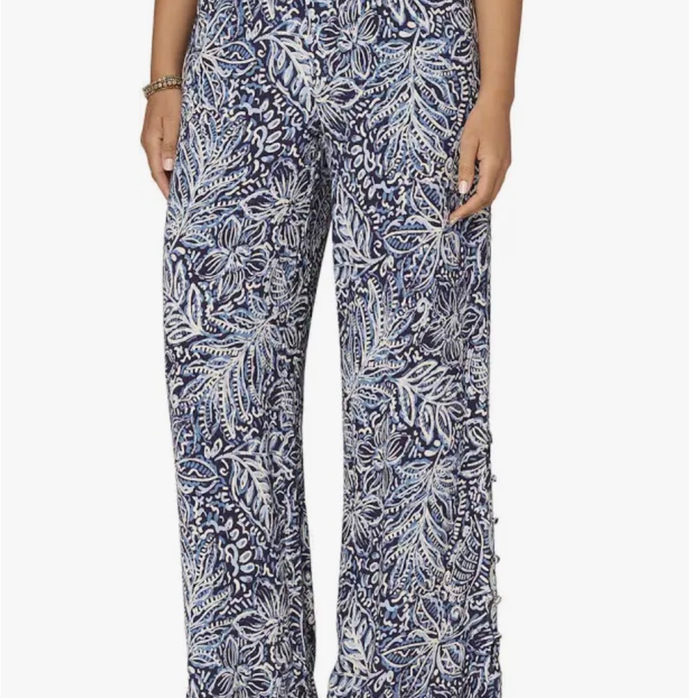 Democracy Navy and White Floral Wide Leg Pants